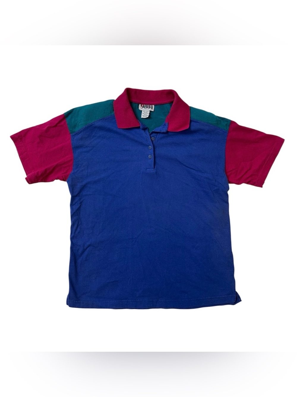 90s Vintage Colorblock Polo Shirt in Royal Blue, Teal & Magenta Normcore Y2K